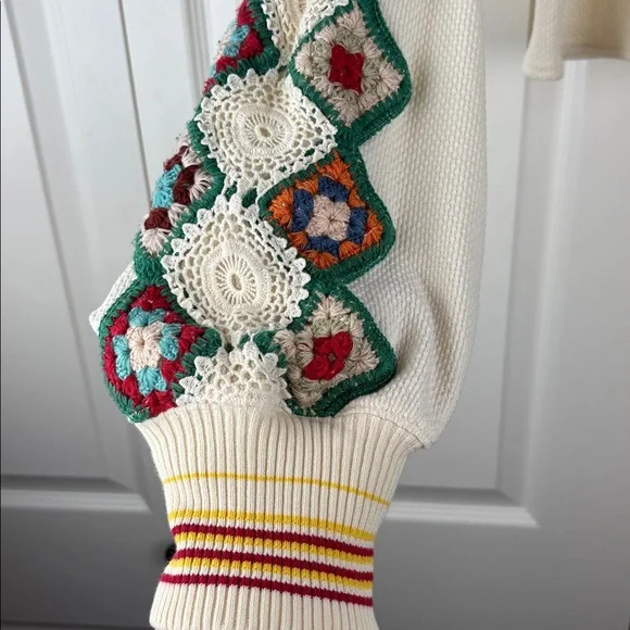 We The Free Crochet Granny Square Sleeve Boho Top Size Large - Picture 6 of 12